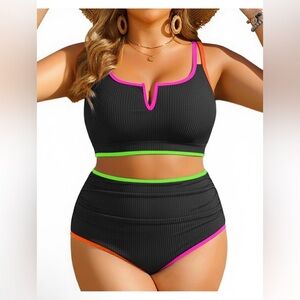 🆕Women Plus Size High Waisted Bikini - Ribbed Two Piece Swimsuit Tummy Control